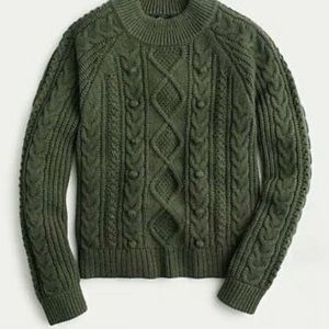 J. Crew Mockneck Pompom Cableknit Sweater
